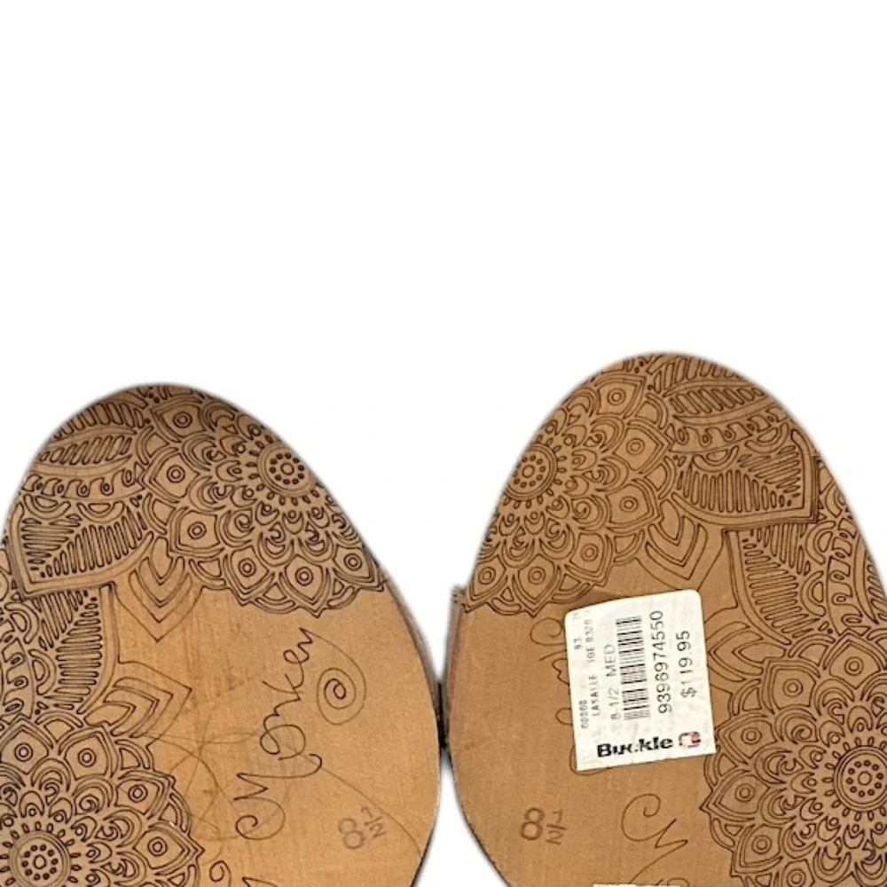 NAUGHTY MONKEY LASALLE SUEDE LEATHER WEDGE TAN BEIGE OPEN TOE SANDAL SHOES 8.5